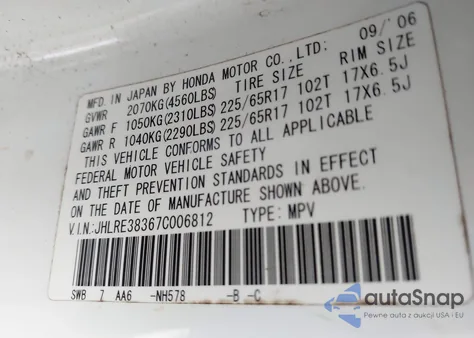 2007 Honda Cr-V Lx from USA, damaged, VIN JHLRE38367C006812